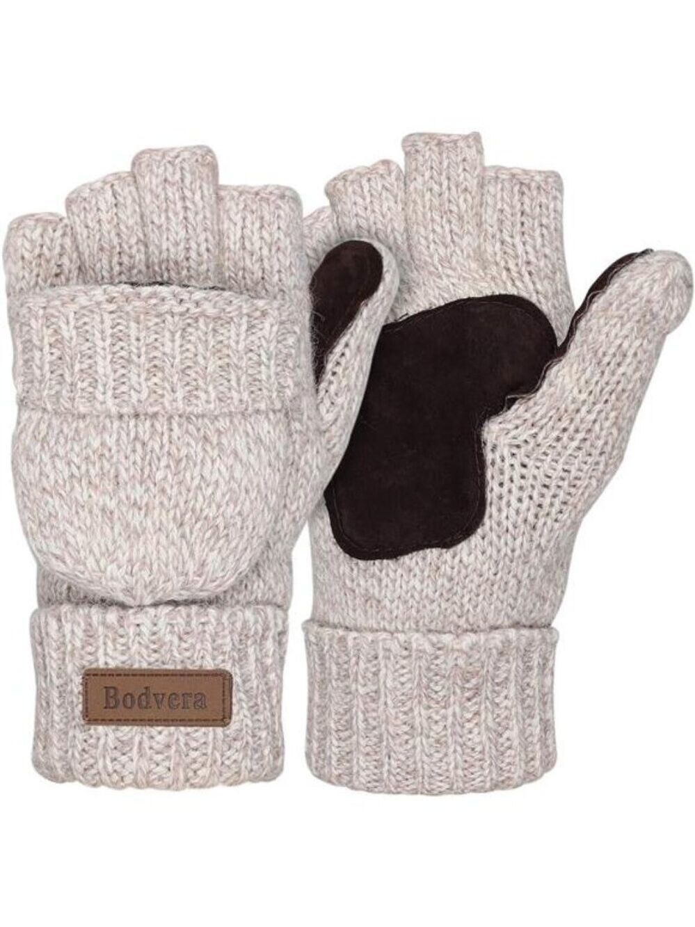 Winter Fingerless Gloves Wool Convertible Mittens Warm Knitted Gloves for Women